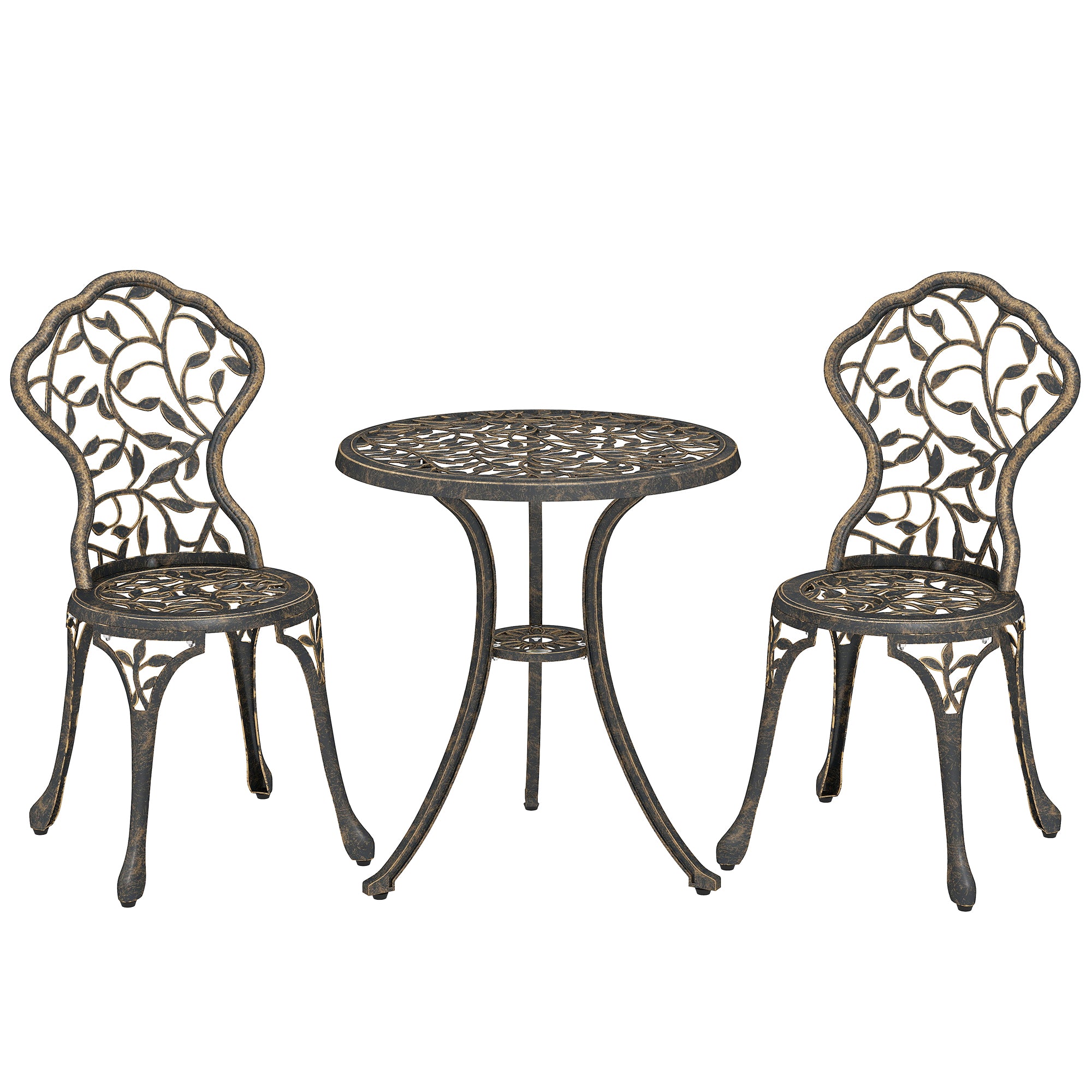 Outsunny 3 Pcs Aluminium Bistro Set Garden Furniture Dining Table Chairs Outdoor Seat Patio Seater Brown 