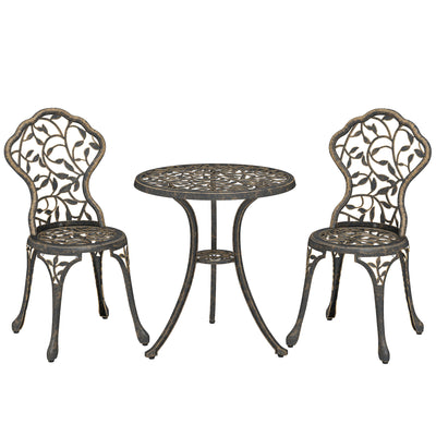 Outsunny 3 Pcs Aluminium Bistro Set Garden Furniture Dining Table Chairs Outdoor Seat Patio Seater Brown 