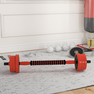SPORTNOW 20kg Four-In-One Adjustable Weight Dumbbells Set, Barbell, Kettlebell, Push Up Stand - Red 