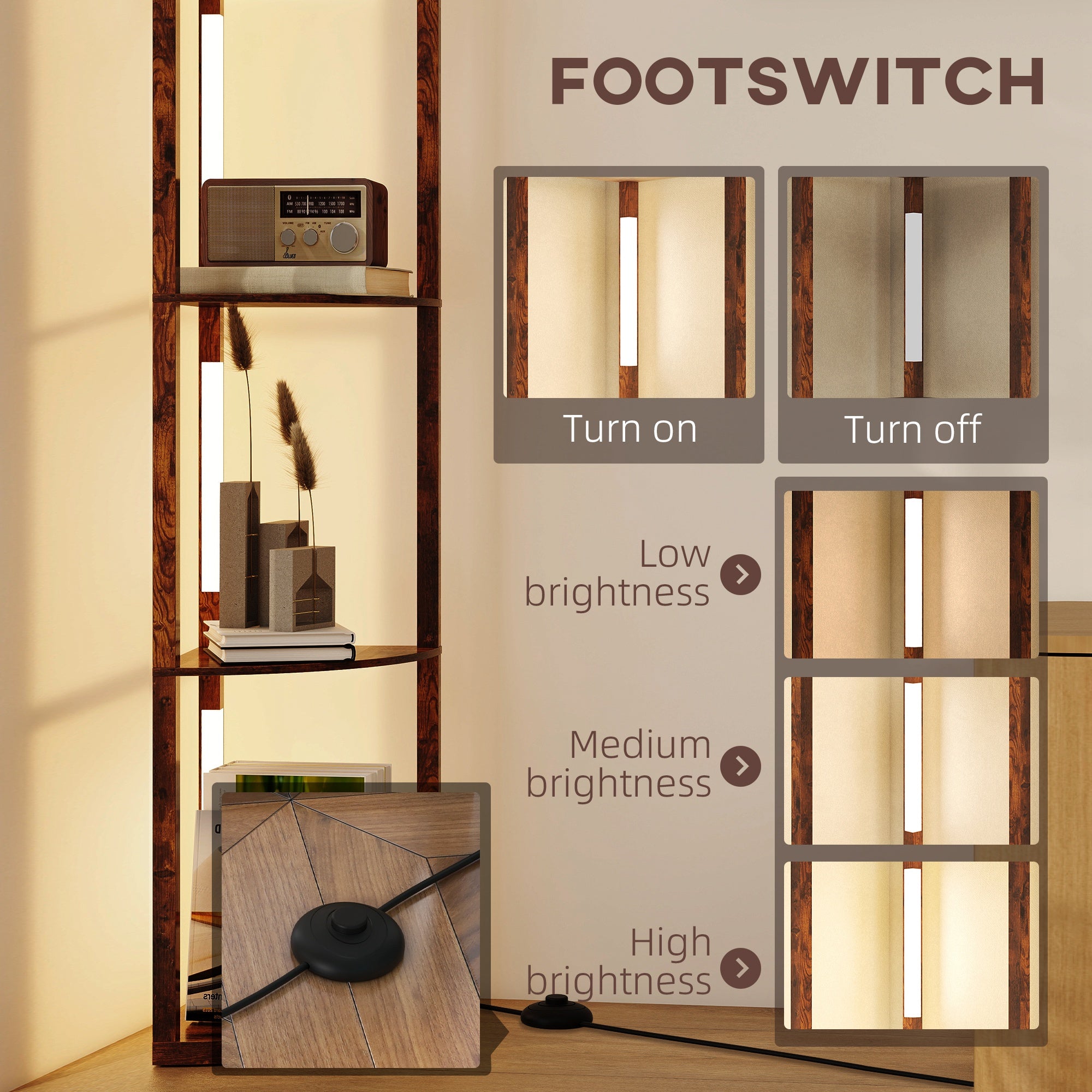 HOMCOM Three-Tier Corner Floor Lamp 