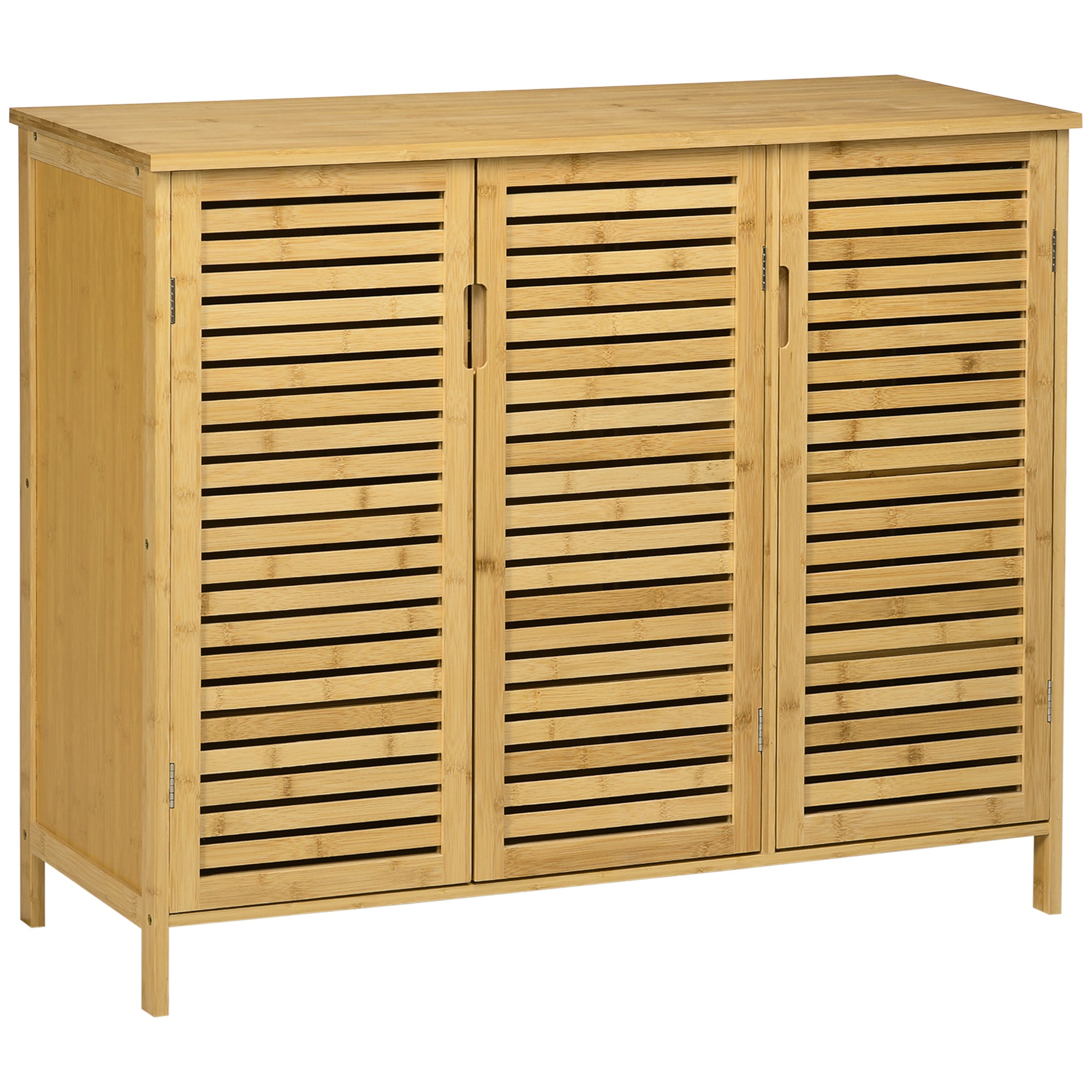 HOMCOM Rustic Shoe Cabinet, 3 Door Shoe Storage Cabinet with 8 Shelves, Natural Wood Finish 