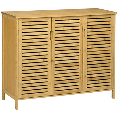 HOMCOM Rustic Shoe Cabinet, 3 Door Shoe Storage Cabinet with 8 Shelves, Natural Wood Finish 