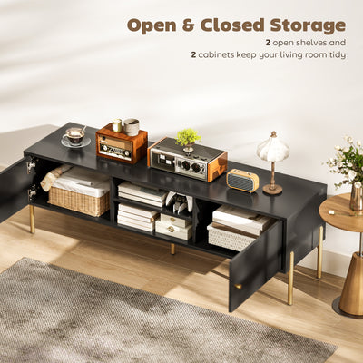 HOMCOM TV Stand for TVs up to 65", Entertainment Center with 2 Open Shelves, 2 Cabinets and Steel Legs for Living Room, Black