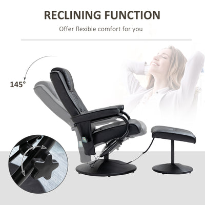 HOMCOM Swivel Recliner Chair and Footstool, Faux Leather Massage Recliner Armchair with Remote Control and Round Wrapped Base, Black 