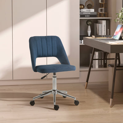 Vinsetto Armless Velvet-Feel Office Chair - Dark Blue 