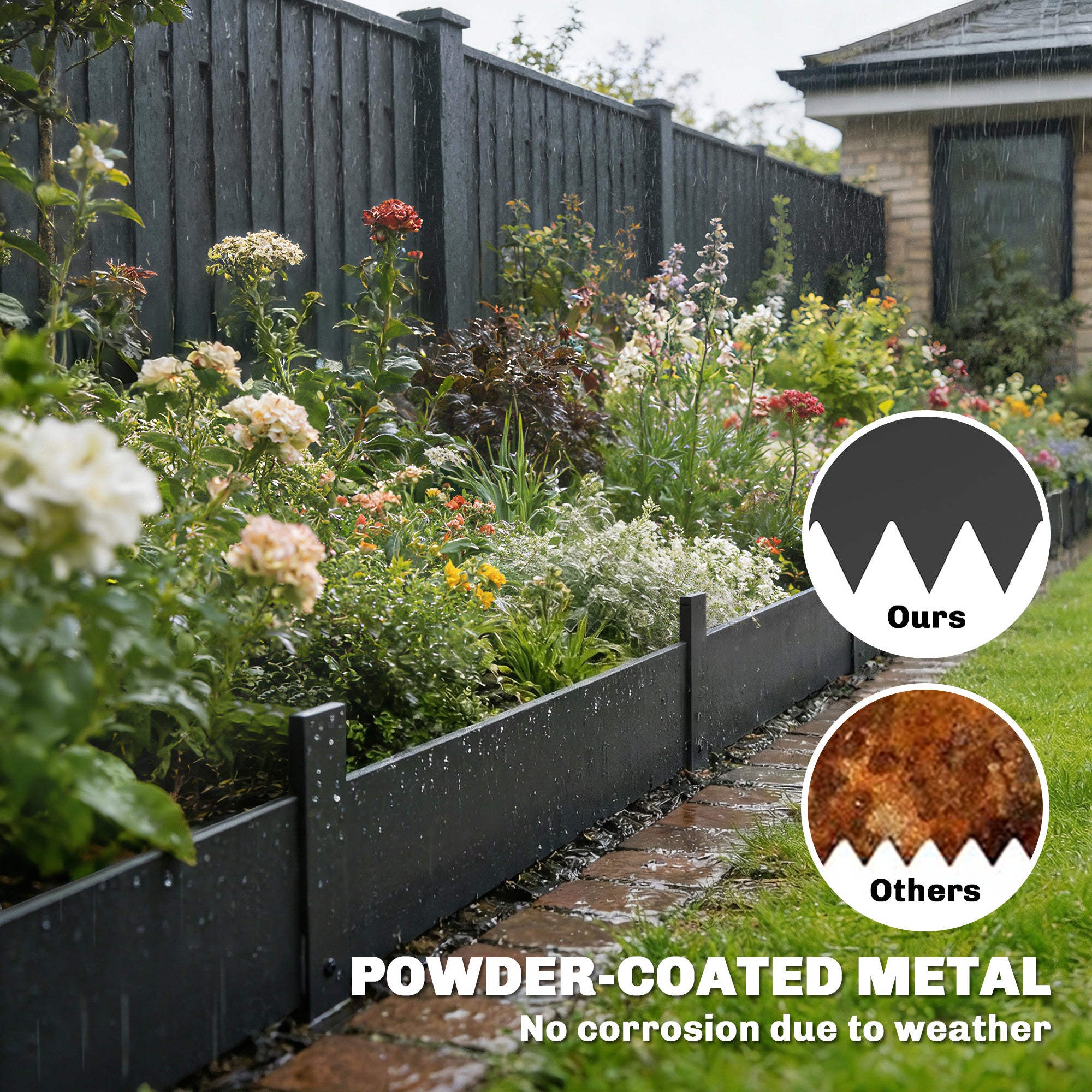 Outsunny 5pcs Garden Fence, Metal Picket Fence Panels, 115x20cm, Black 