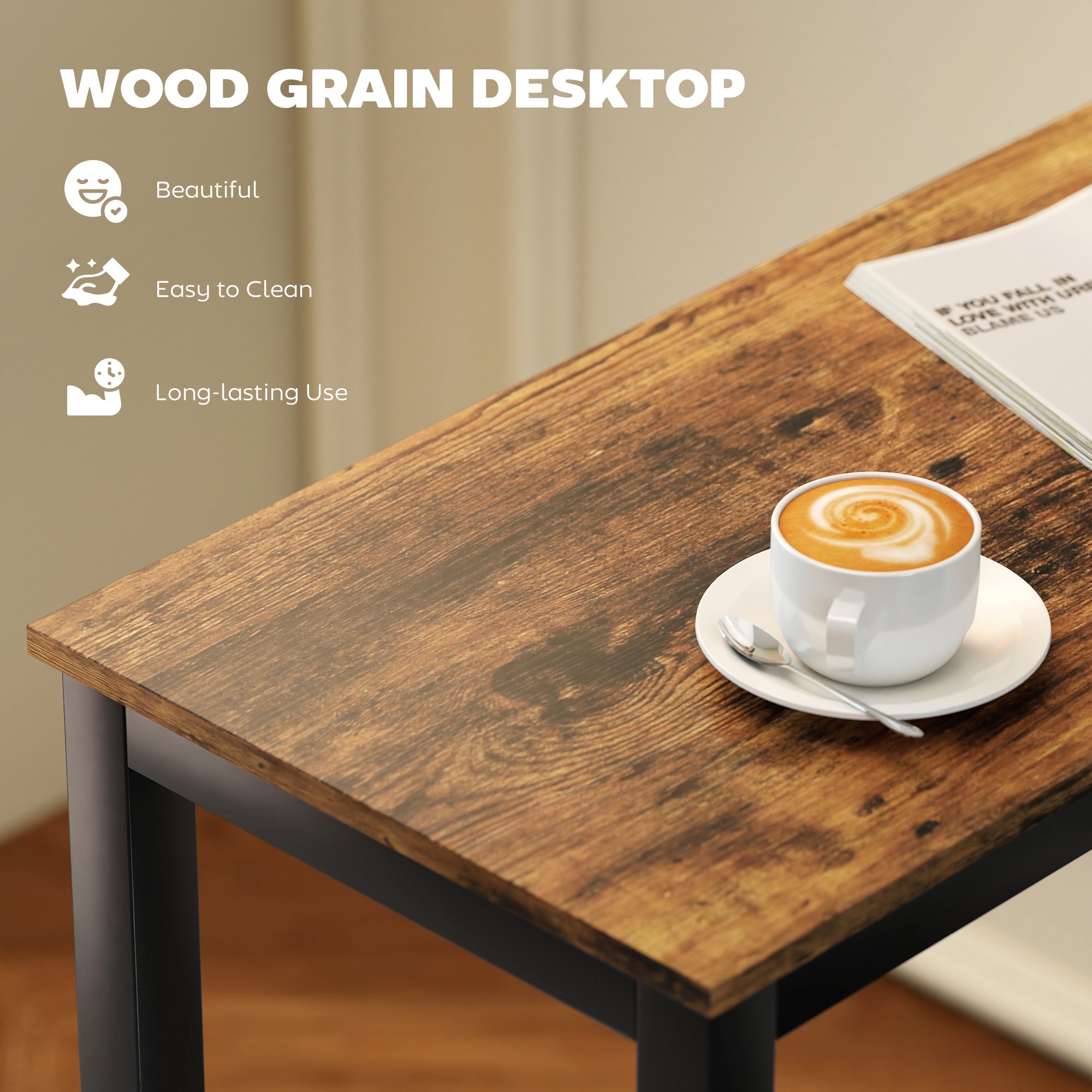 HOMCOM Rectangular Bar Table, Wood Effect Pub Coffee Table for Small Space, Breakfast Dining, Kitchen, Industrial, Rustic Brown 