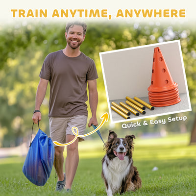 PawHut Dog Agility Equipment Set of 6 Cones, 6 Poles with Carry Bag, 3 PCS Adjustable Height Jumping Obstacles, Orange 