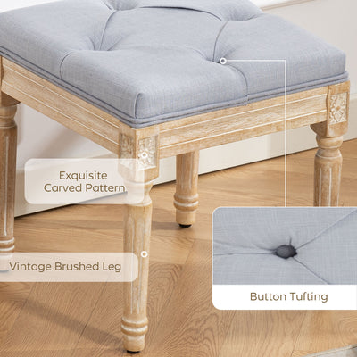 HOMCOM Vintage Foot Stool, Tufted Square Footrest with Wood Legs, Light Grey 