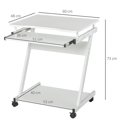 HOMCOM Movable Computer Desk with 4 Moving Wheels Sliding Keyboard Tray Home Office Workstation White 