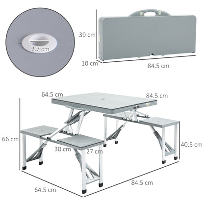 Outsunny Aluminium PP  4-Seater Portable Picnic Table and Bench Set Silver 