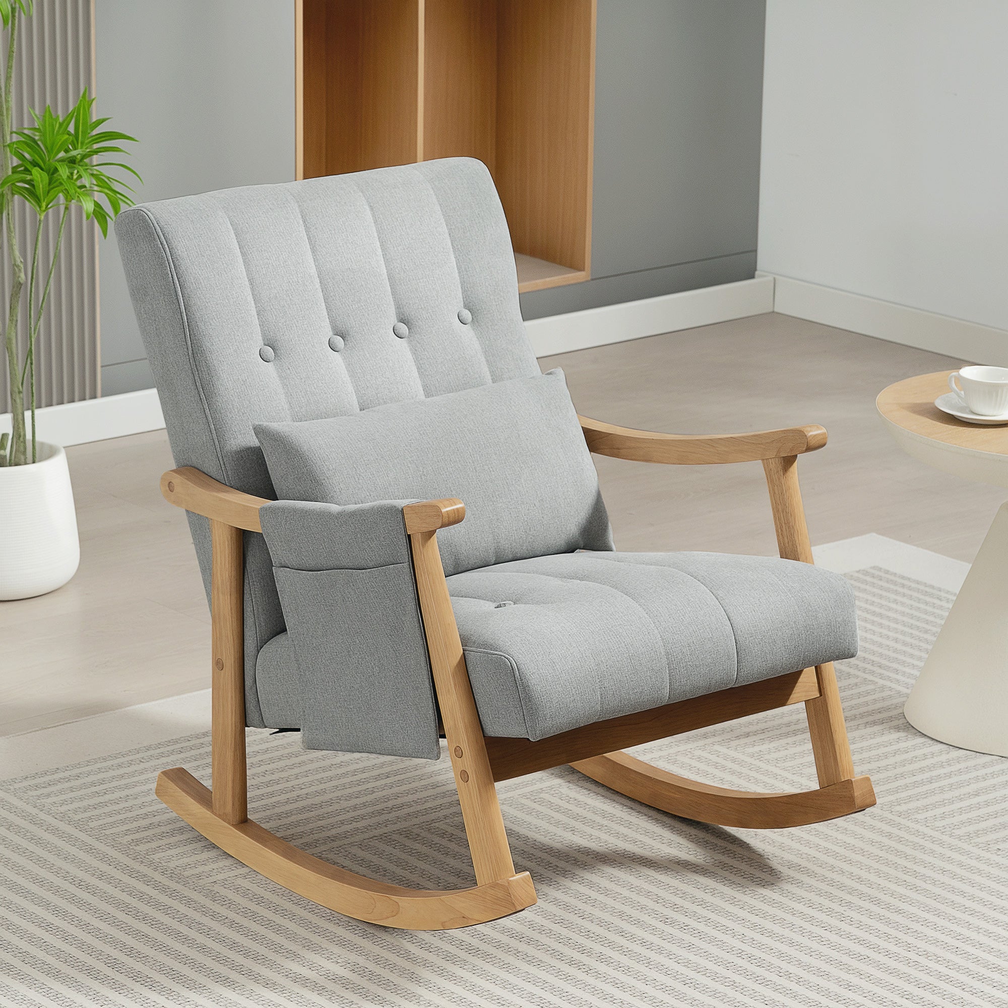 HOMCOM Wood Frame Rocking Accent Chair - Light Grey 