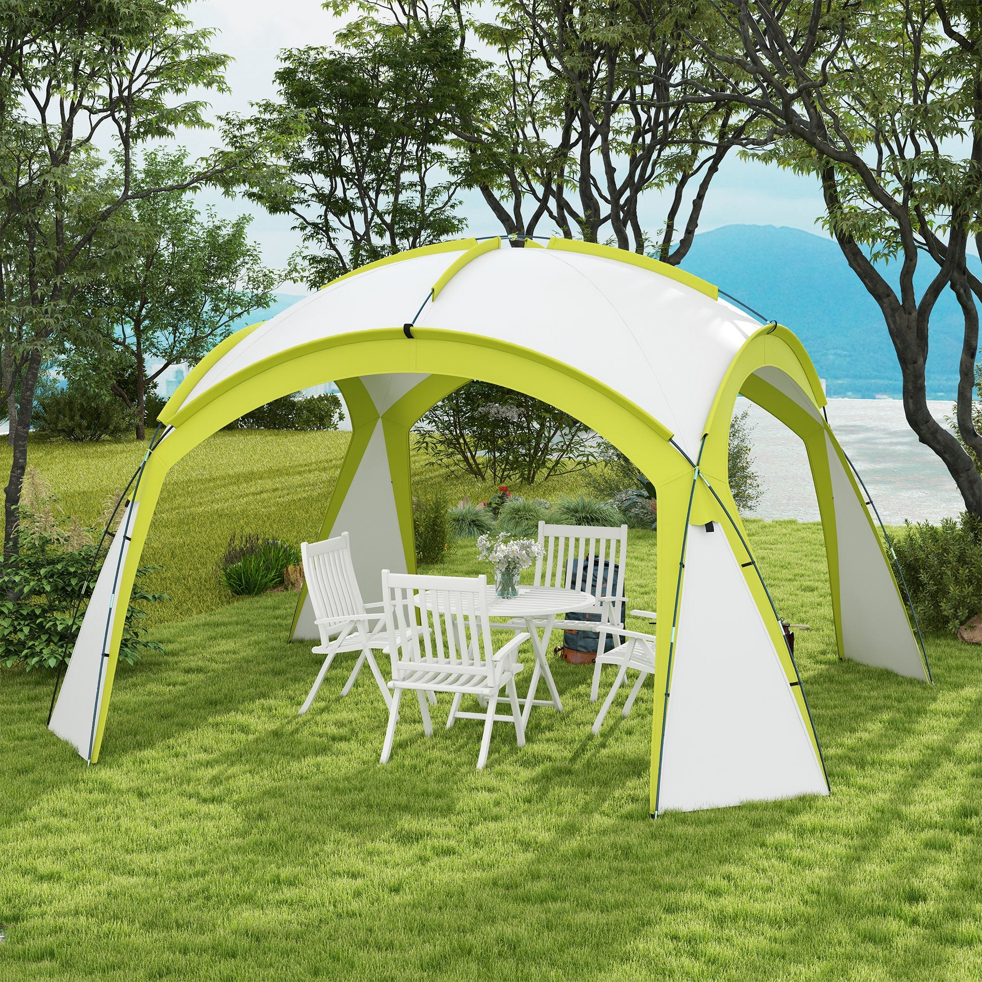 Outsunny 3.5 x 3.5M Camping Gazebo, Outdoor Event Shelter Dome Tent Garden Sun Shelter Patio Spire Arc Pavilion Camp Sun Shade, Green 