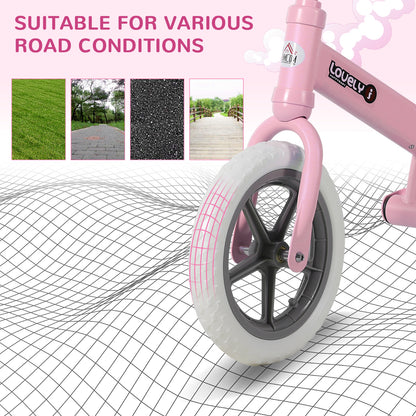 HOMCOM 12" Kids Balance Bike No Pedal Bicycle EVA Tire Adjustable Seat Toddler Training Bike W/ Shock Absorber 2 - 5 Years Gift for Boys Girls Pink 