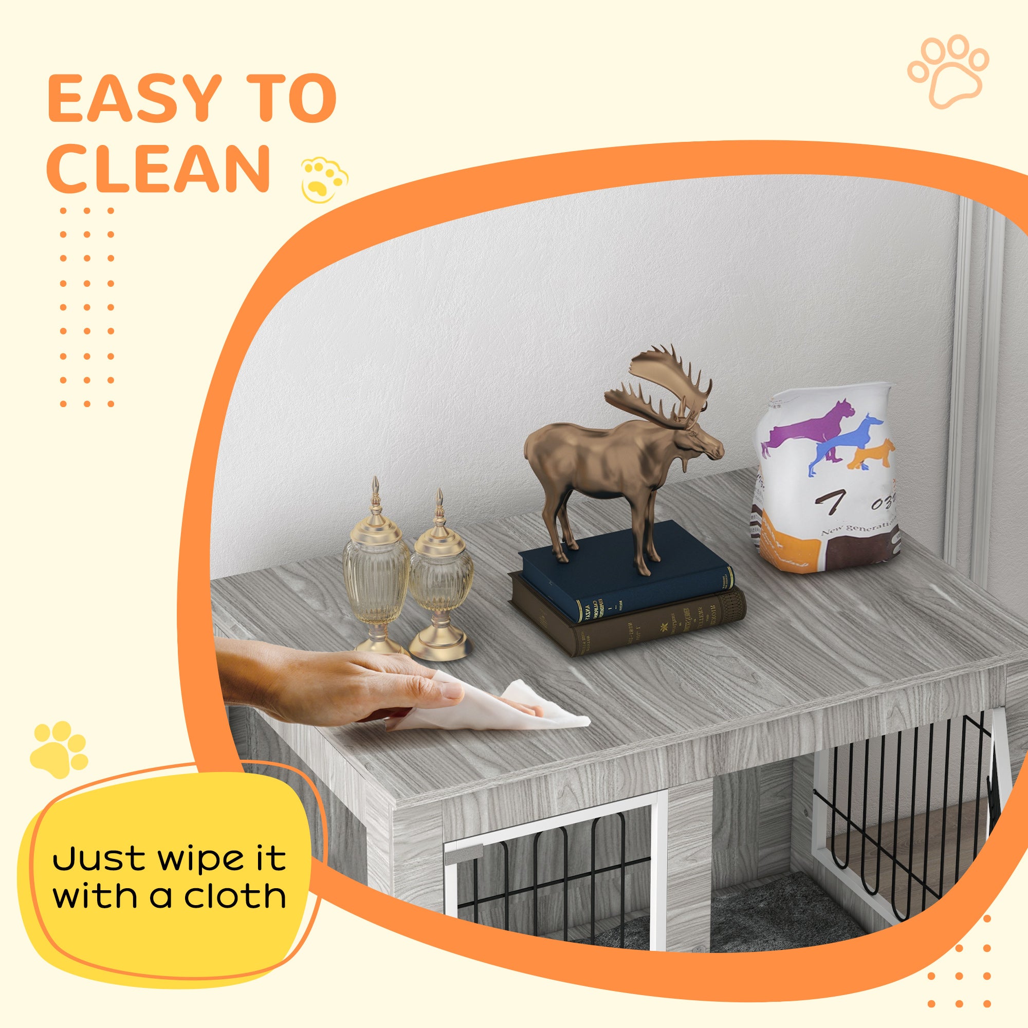 PawHut Indoor Dog Kennel w/ Soft Cushion, Double Door for Large Dogs, 106 x 74 x 81.5cm, Grey 
