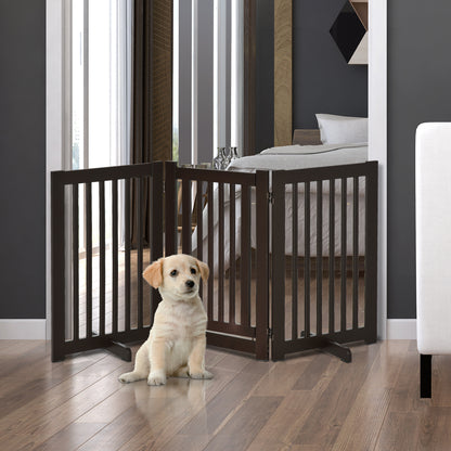 PawHut Freestanding Dog Gate, Foldable Pet Fence, Indoor Barrier, Stair Gate with Support Feet, 155 x 76 cm, Brown 