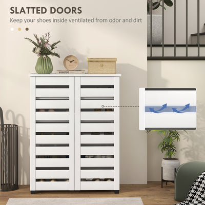 HOMCOM Narrow Shoe Cabinet for Entryway, 5-Tier Slim Shoe Storage Cabinet with 2 Slatted Doors and Adjustable Shelves 