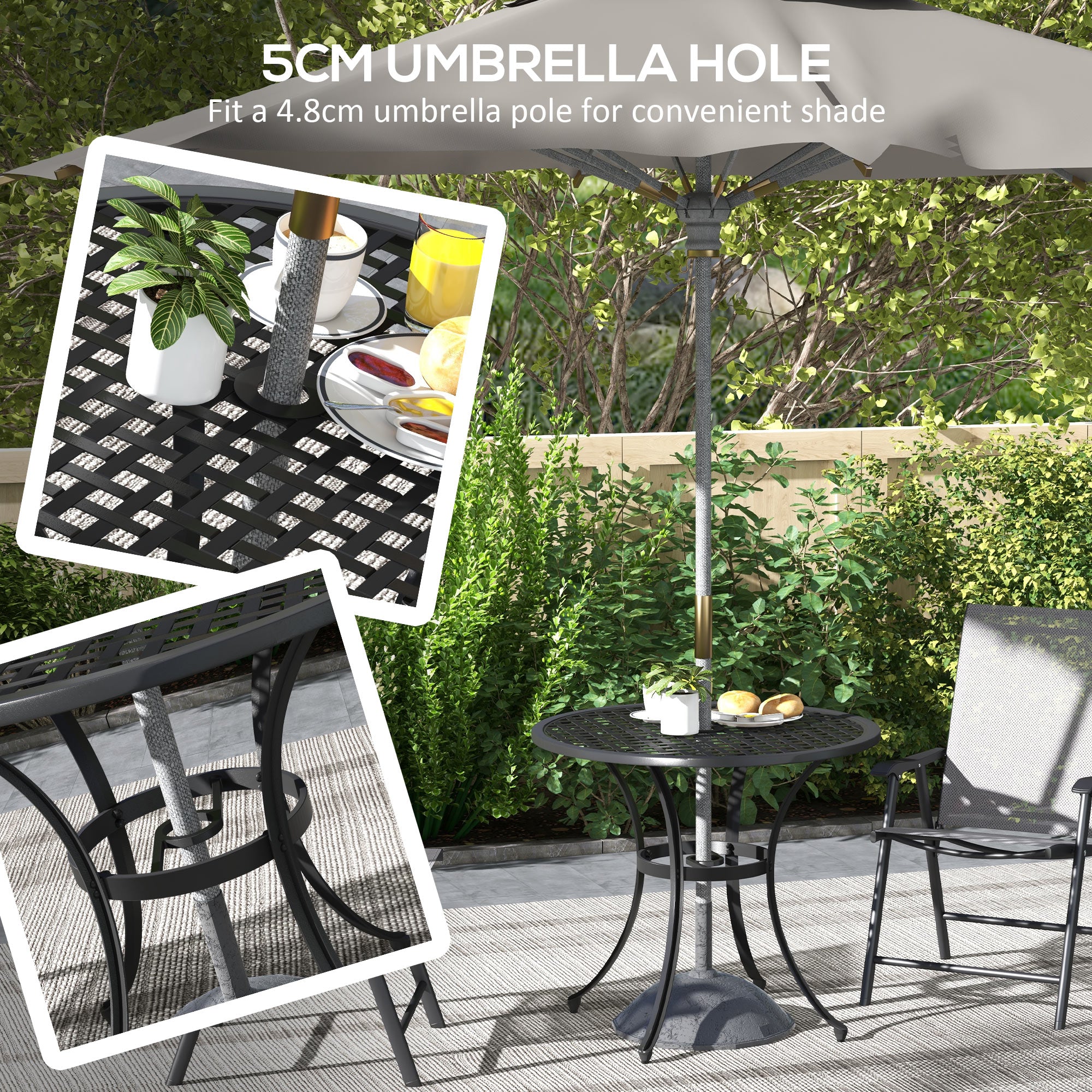 Outsunny Round Aluminium Table, with \'e2\'8c\'8050mm Parasol Hole