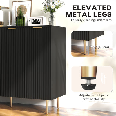 HOMCOM Sideboard Buffet Cabinet, Modern Kitchen Storage Cabinet with 4 Doors and Adjustable Shelves Black 