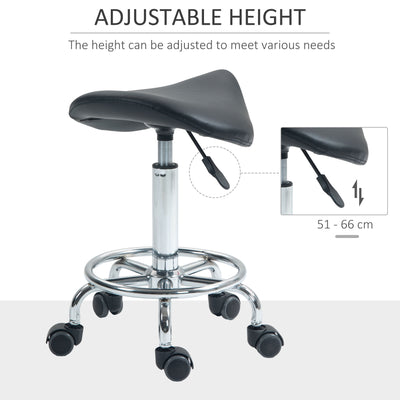HOMCOM Salon Saddle Stool, Rolling Saddle Chair for Massage, Spa, Clinic, Beauty, Hairdressing and Tattoo, Black 