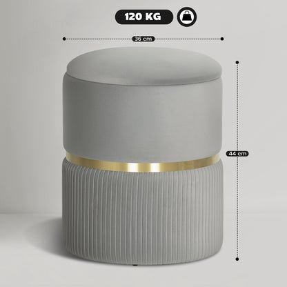 HOMCOM Velvet-Feel Storage Ottoman - Light Grey