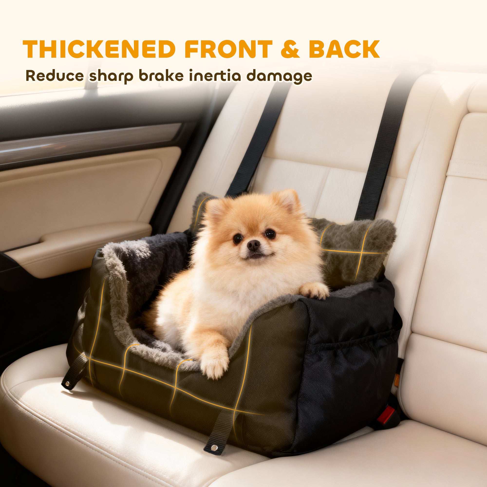 PawHut Dog Car Seat for Small Dogs with Fixed Buckle, Safety Leash, Washable Cover, 58 x 45 x 28 cm, Black 