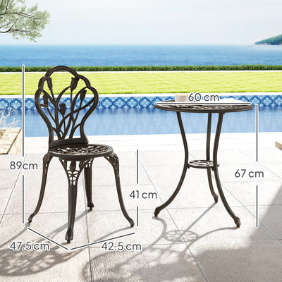 Outsunny 3 Piece Patio Bistro Set for 2, Outdoor Aluminium Garden Table and Chairs with Umbrella Hole for Balcony, Bronze Tone 