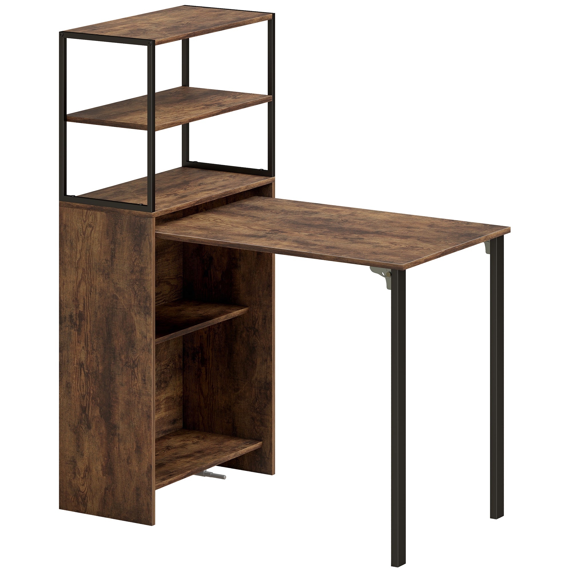 HOMCOM Folding Shelf and Work Table - Brown/Black 