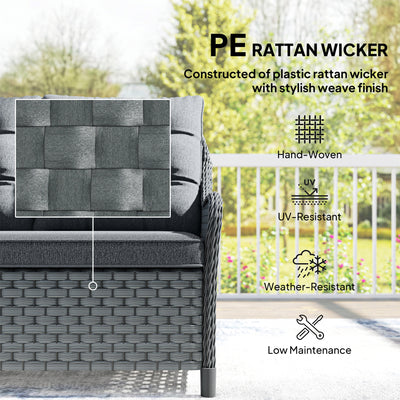 Outsunny 4-Piece Wicker Patio Furniture Set with 2 Armchairs, Loveseat, Glass Coffee Table, Conversation Sofa Set, Dark Grey 