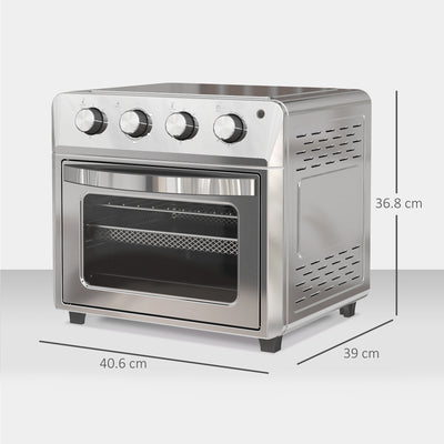 HOMCOM 24L Air Fryer Oven, Mini Oven, Oil Free Cooking, Grill, Roast, Bake, with Adjustable Temperature, Timer, Touch Screen, Dishwasher Safe, 1600W, Silver 
