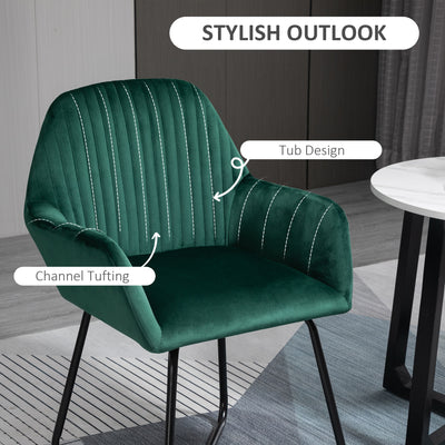 HOMCOM Velvet-Feel Plisse Back Accent Chair - Green 