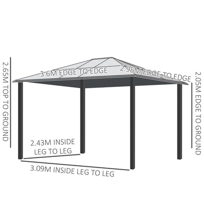Outsunny 3 x 3.6(m) Hardtop Gazebo Canopy with Polycarbonate Roof and Aluminium Frame, Garden Pavilion with Mosquito Netting and Curtains, Brown 