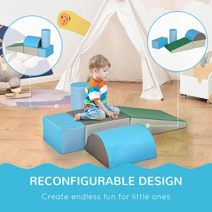HOMCOM 5 Piece Climb and Crawl Activity Play Set Soft Foam Blocks for Baby Toddler Preschooler Indoor Play Equipment Learning Toys Blue 