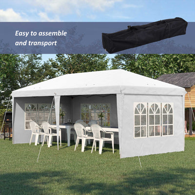 Outsunny 3 x 6m Pop Up Gazebo, Height Adjustable Marquee Party Tent with Sidewalls and Storage Bag, White 