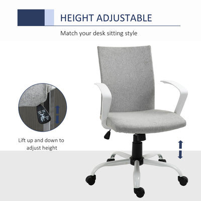 Vinsetto Office Chair Linen Swivel Computer Desk Chair Home Study Task Chair with Wheels, Arm, Adjustable Height, Light Grey 
