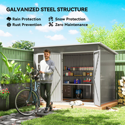 Outsunny 8.5 x 6ft Storage Shed Galvanised Steel Garden Shed, Metal Shed with Foundation Kit, Window, Lockable Wide Doors and Air Vents for Outdoor Patio, Light Grey 