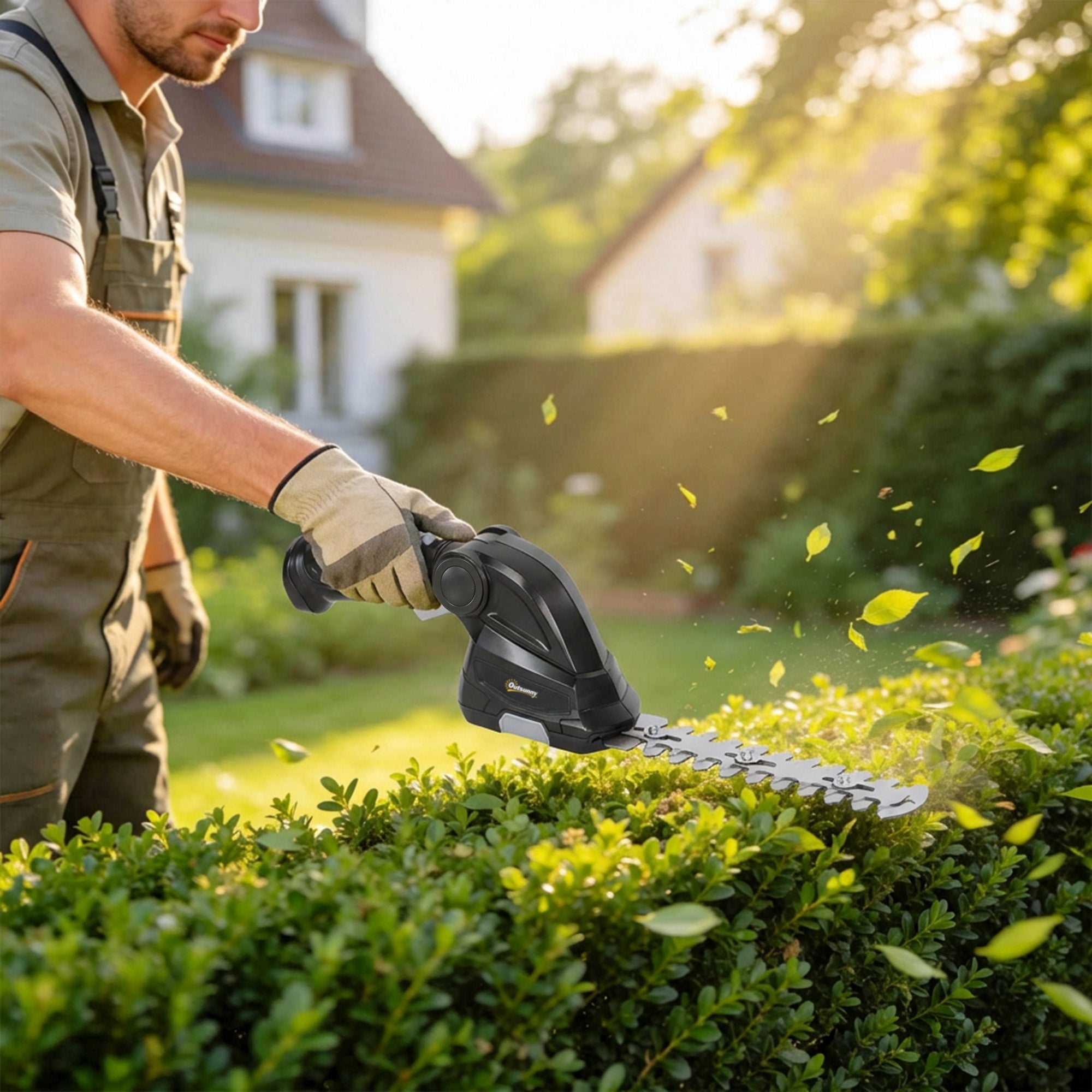 Outsunny 2-in-1 Cordless Hedge Trimmer & Grass Shear with 7.2V 2 x Rechargeable 2000mAh Batteries, 2 Changeable Blades 
