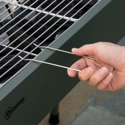 Outsunny Portable Charcoal Barbecue BBQ Grill with Seasoning Baskets and Hooks, Compact Stainless Steel Cooker for Camping Picnic Hiking Garden Party Festival 