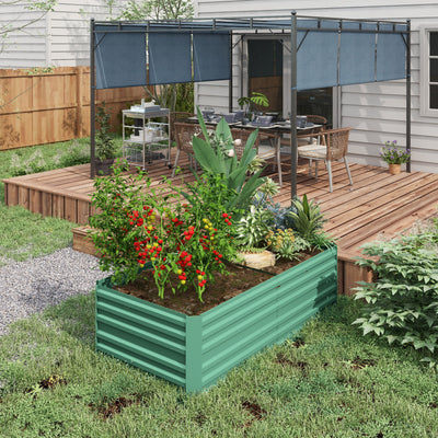 Outsunny Raised Beds for Garden, Galvanised Steel Outdoor Planters with Multi-reinforced Rods, 180 x 90 x 59 cm, Light Green 