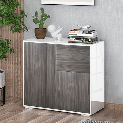 HOMCOM High Gloss Frame Sideboard, Side Cabinet, Push-Open Design with 2 Drawer for Living Room, Bedroom, Grey 