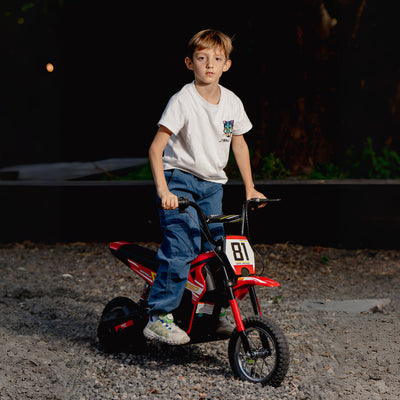 AIYAPLAY Kids Electric Motorbike, 24V Ride On Motorcycle with 3 Speeds and Rear Suspension, Dirt Bike for 8-12 Years Old, Red 
