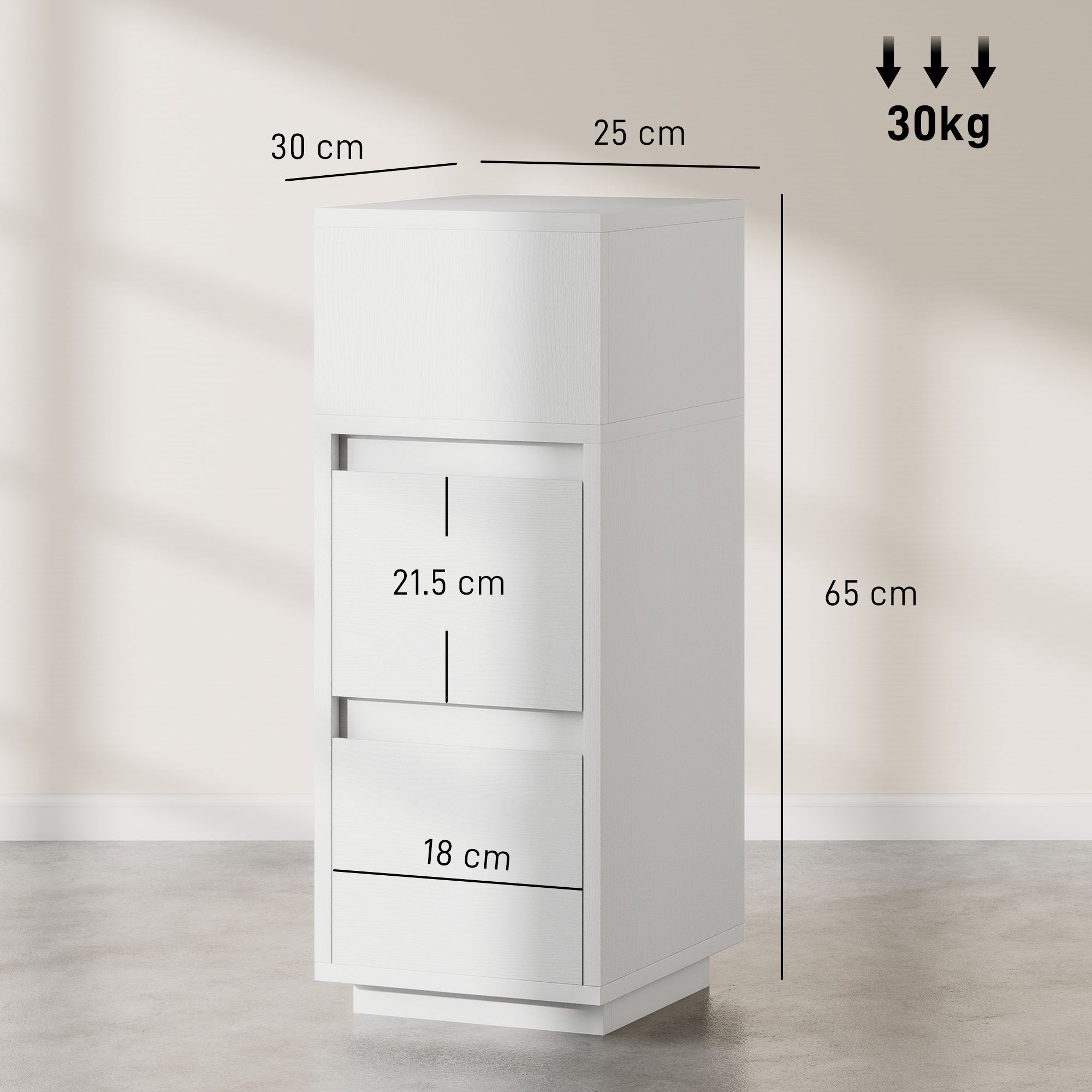 HOMCOM Slim Bedside Table, Narrow Bedside Cabinet with Open Shelf and 2 Drawers for Bedroom, Living Room, White 