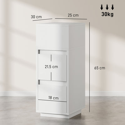 HOMCOM Slim Bedside Table, Narrow Bedside Cabinet with Open Shelf and 2 Drawers for Bedroom, Living Room, White 