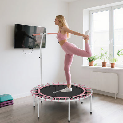 SPORTNOW 40" Fitness Trampoline, Mini Rebounder Trampoline for Adults with 5-Level Adjustable Handle, Indoor Exercise Bungee Rebounder, Max Load 100KG, Pink 