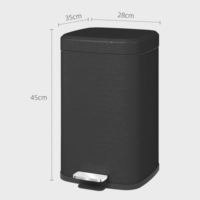 HOMCOM 20L Modern Boxy Metal Home Kitchen Bin - Black 