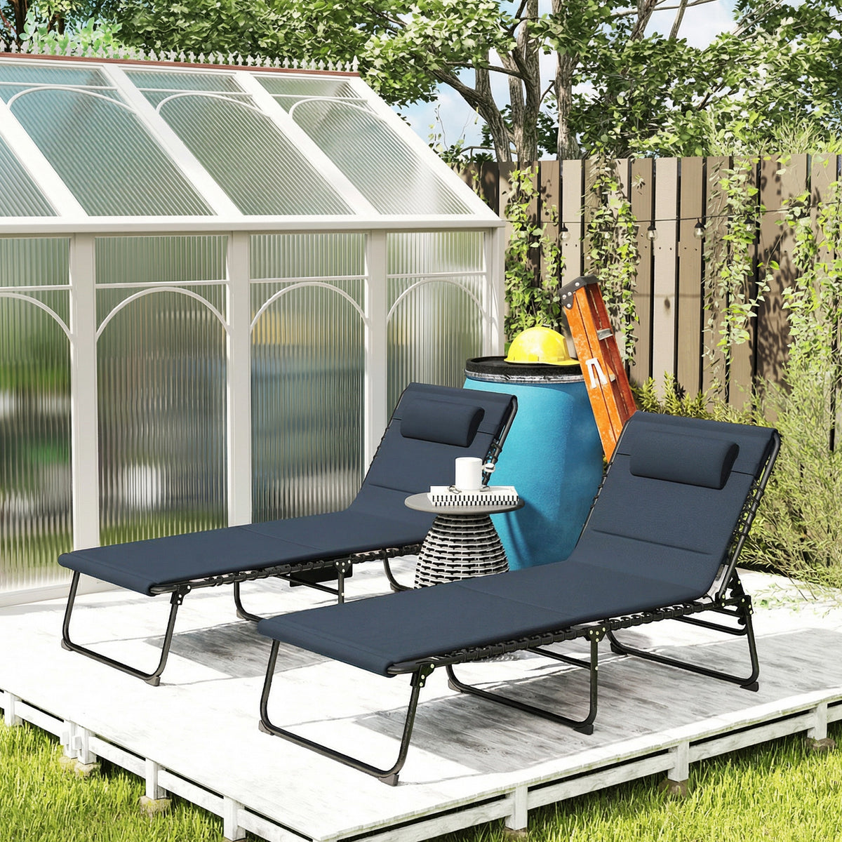 Outsunny Set of Two Reclining Sun Loungers - Dark Blue 