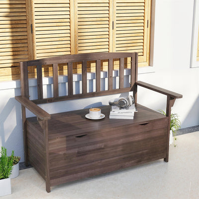 Outsunny Outdoor 2 Seater Garden Bench, Wooden Bench with Storage, Backrest, Arm Rests, 112 x 84 x 58 cm, Brown 