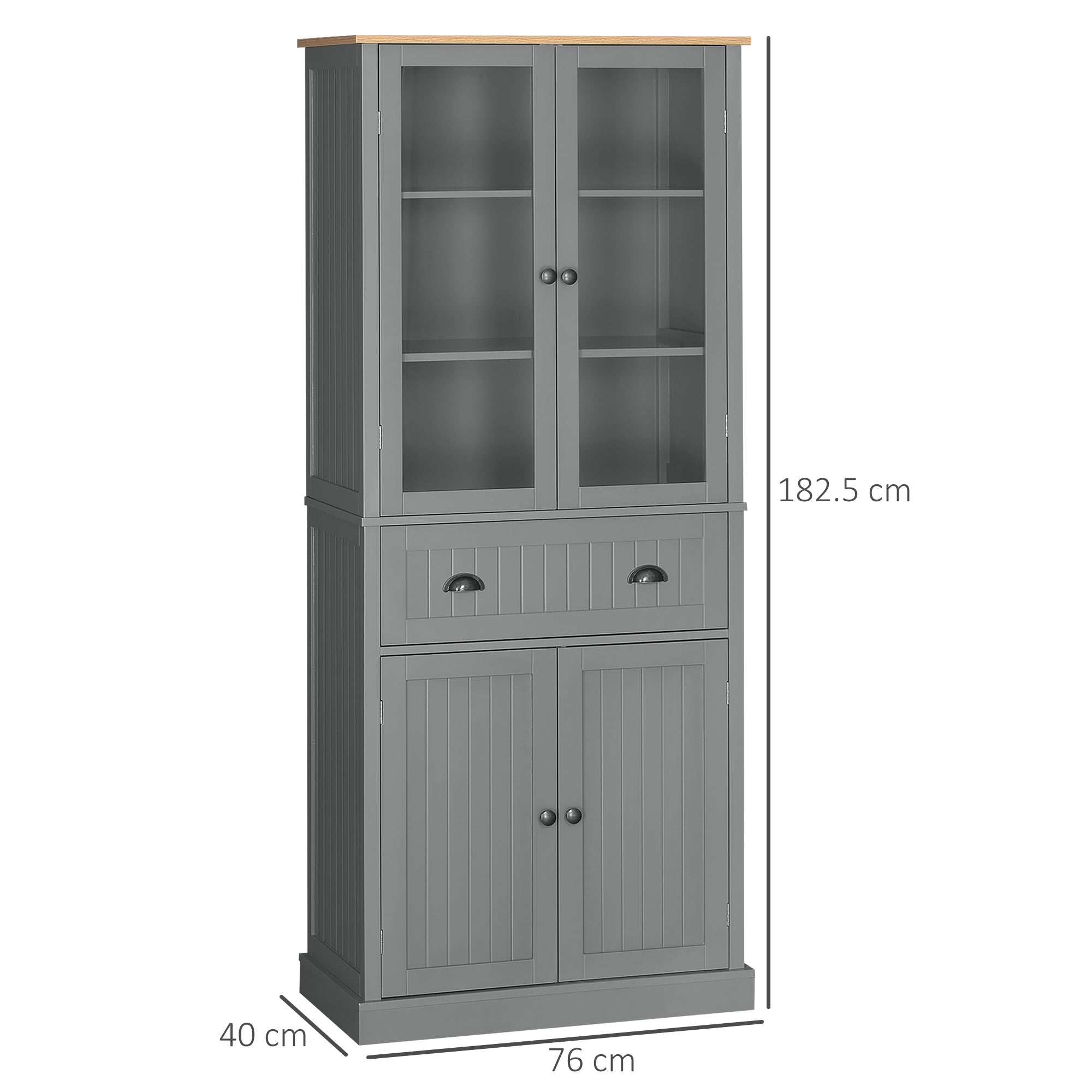 HOMCOM 180cm Tall Kitchen Pantry Cupboard, Freestanding Storage Cabinet with 5 Tier, Adjustable Shelves,  Drawer, Grey 