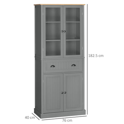 HOMCOM 180cm Tall Kitchen Pantry Cupboard, Freestanding Storage Cabinet with 5 Tier, Adjustable Shelves,  Drawer, Grey 