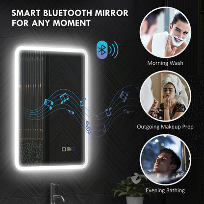HOMCOM 50 x 70 cm Backlit Illuminated Bathroom Mirror with LED Lights and Bluetooth - Silver Tone